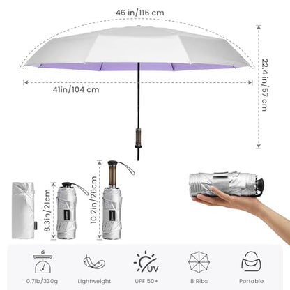 G4Free 46in Mini Sun Umbrella with Retractable Handle Umbrellas - color: Light Purple
