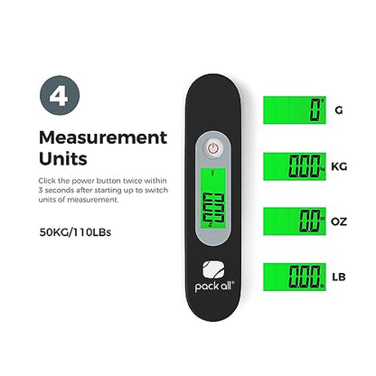 pack all Digital Luggage Scale for Travel, 110Lbs Capacity, 0.1Lb Precision - color: Black
