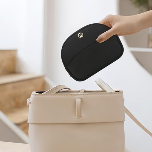 Small Travel Makeup Bag, Nylon Cosmetic Toiletry Organizer Pouch (black) - color: black