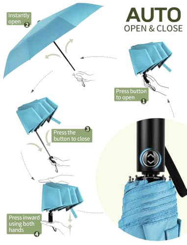 Yoobure Compact Travel Umbrella, Windproof Automatic Folding UV Sun & Rain - color: Blue