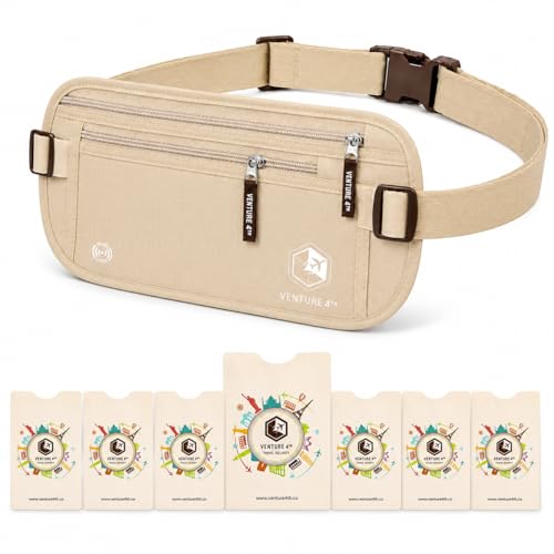 VENTURE 4TH Travel Money Belt with 7 RFID Sleeves - Beige - color: Beige