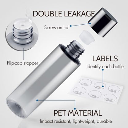 200ML Travel Size Toiletries, 3 Pack Travel Size Containers | Double Leak Proof & Refillable Plastic Travel Bottles for Shampoo, Lotion, Body Wash with 6pcs Labels - color: Grey, size: 200ml(3pcs)