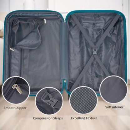 LARVENDER Luggage Sets 5 Piece, PC+ABS Expandable Suitcases with Wheels - color: Turbo Teal, size: 5 Piece Set (20/24/28/DB/TB)
