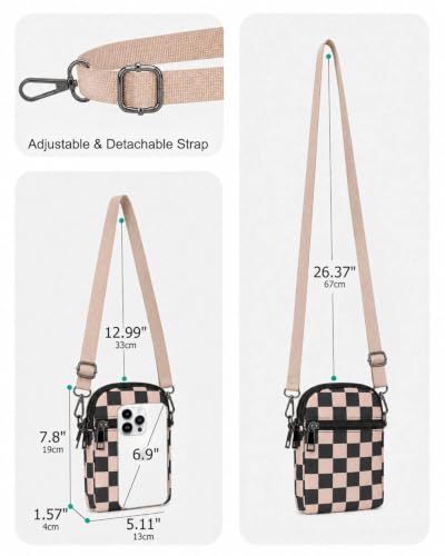 RFID Crossbody Bags For Women Travel, Small Cell Phone Purse - color: Coffee Checkered