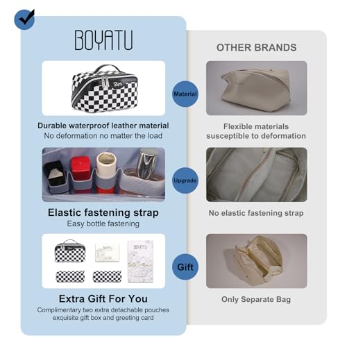 BOYATU Travel Makeup Bag Cosmetic Bags for Women: 3-Piece Makeup Bag Set - color: A-911-Checkered Mix Black