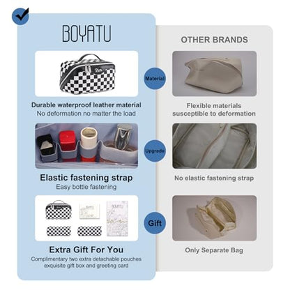 BOYATU Travel Makeup Bag Cosmetic Bags for Women: 3-Piece Makeup Bag Set - color: A-911-Checkered Mix Black
