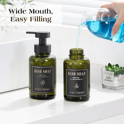 Luxspire Foaming Soap Dispenser 15oz Hand Soap Bottle, Olive Green, 2 Pack - color: Olive Green