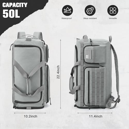 G4Free 3-in-1 Duffle Bag Travel Gym Sports, Large Tactical Duffel Backpack - color: Grey