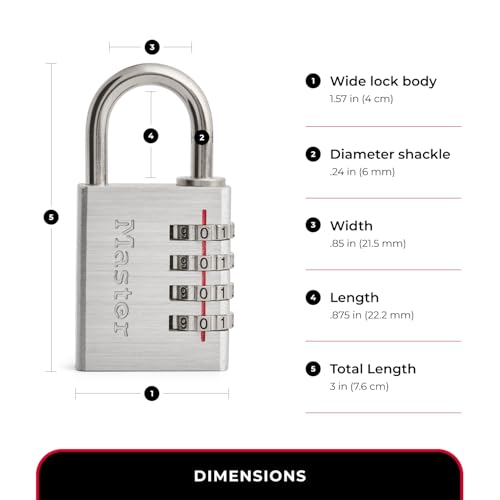 Master Lock Set Your Own Combination Padlock, 4 Pack, Silver 643EC4 | Resettable Combination Padlock For Gym Lockers, Cabinets, Indoor Storage, and School Use, Metal Body Nickel Plated Shackle - size: 4 Pack, style: Number Combo