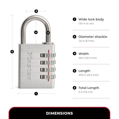 Master Lock Set Your Own Combination Padlock, 4 Pack, Silver 643EC4 | Resettable Combination Padlock For Gym Lockers, Cabinets, Indoor Storage, and School Use, Metal Body Nickel Plated Shackle - size: 4 Pack, style: Number Combo