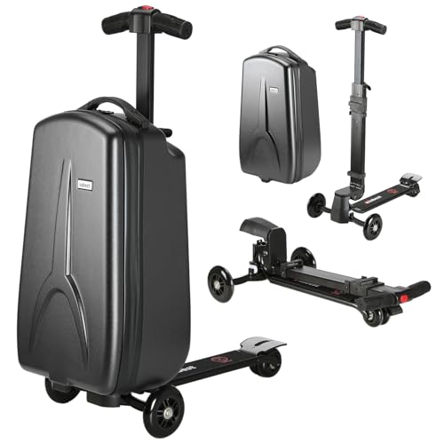Scooter Luggage for Kids Removable & Foldable Ride on Suitcase-Black - color: Black