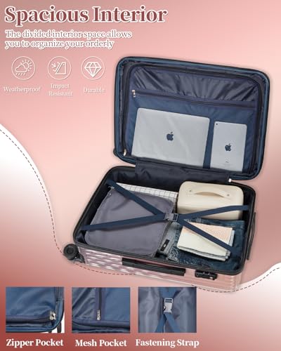 Small Suitcase, 21 Inch Luggage with Wheels, Hardside Large Suitcases with Wheels, TSA Lock - color: GlossyRose, size: 21inch