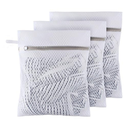 Small Honeycomb Lingerie Bags with Hanging Loop- MDSXO 3 Pack Mesh Laundry Bags for Washing Delicates, White Wash Bags for Socks, Bra, Mask, Baby Clothes 10 * 12 inch [3 Pack] - size: 3 Pack Small (with Loop)