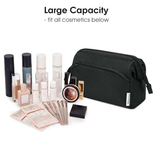 Narwey Travel Makeup Bag Toiletry Bag, Wide Open Cosmetic Bag for Women - color: A-Black, size: Small