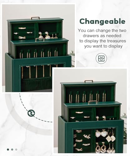 Homde Display Jewelry Box for Girls: Starter Organizer with Clear Window - color: Forest Green + Gold