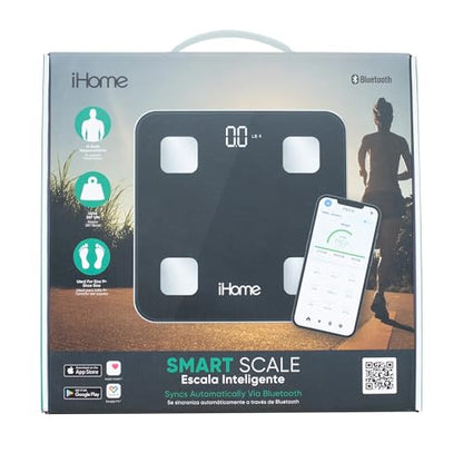 iHome Digital Bluetooth Smart Scale for Body Weight, Weight Scale, Including BMI, Body Fat, Muscle Mass, Batteries Included (Black Smart Bluetooth) - color: Black Smart Bluetooth, size: One Size