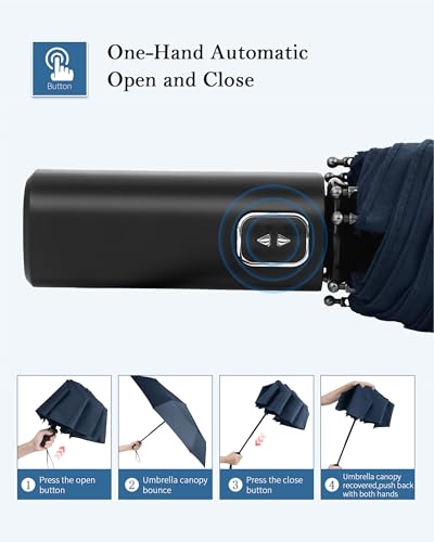 Compact Travel Umbrella, Windproof Auto Open & Close, Lightweight Design | Compact Travel Umbrella, Windproof Auto Open & Close, Lightweight Design - color: BLUE