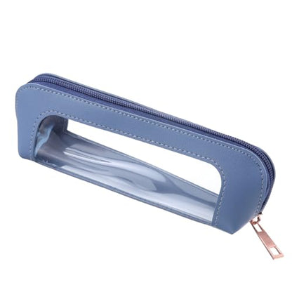 Small Makeup Brush Bag, Clear Portable PU Leather Makeup Pouch for Purse - color: Blue