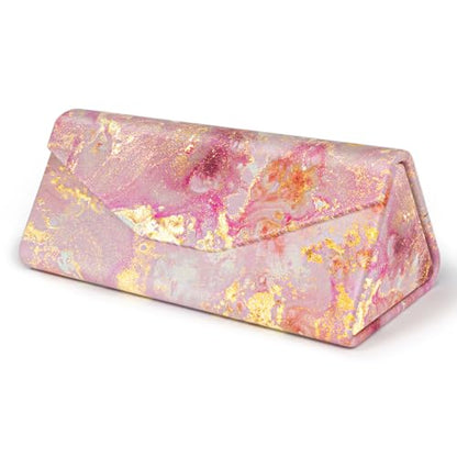 Sunglasses Case, Foldable Glasses Case, Magnetic Hard Shell Folding Holder - color: Gold Pink Marble, style: 1 Pcs