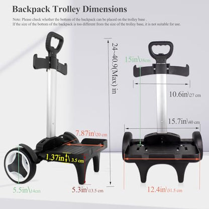 Backpack Trolley, Rolling Backpack Cart with Edge Guard Base, Quiet Wheels - size: Large with Edge Guard Base