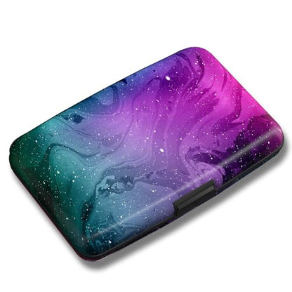 Maicican Credit Card Holder, Mini RFID Blocking Aluminum Wallet - color: Purple Marble
