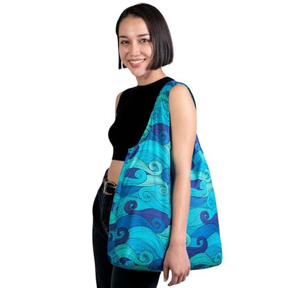 Nanobag XL 25L Tote Foldable Packable Reusable Grocery Shopping Bag - color: Bluewaves