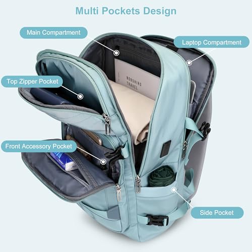 PIJUSHI Travel Backpack 35L Carry On Backpack Flight Approved - color: Teal Blue