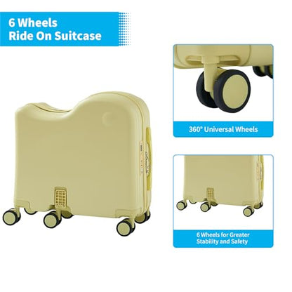 Ride-On Luggage, 6-Wheel Kids Suitcase with Cup Holder, Portable Bag - color: Yellow