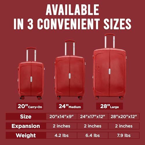 IZOD Mateo 3 Piece Expandable Hardside Luggage Set, Maroon - color: Maroon, size: 3 Piece Set