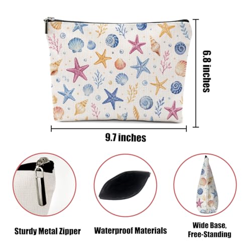 Watercolor Seashell Starfish Makeup Bag, Cosmetic Bags for Women - color: Watercolor Seashell 444