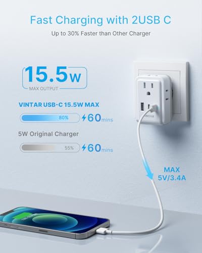 VINTAR 2 Pack European Travel Plug Adapter, Type C International Power Plug - style: 17W-Type C Most of Europe - 1A2C/ 2 Pack