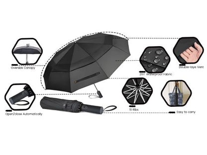 MRTLLOA Compact Golf Umbrella, 10 Ribs Vented Windproof Travel - color: Gray, size: 62 Inch