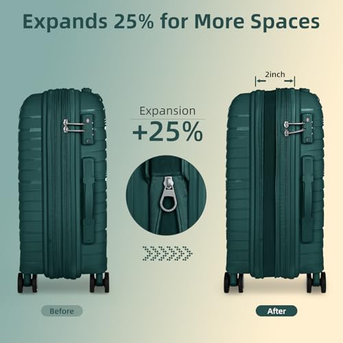 LARVENDER Carry On Luggage 22x14x9 Airline Approved, Suitcases with Wheels - color: Dark Green, size: 3 Piece Set (20/DB/TB)