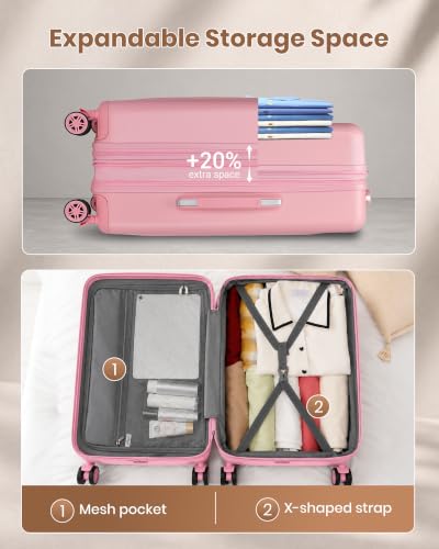 Kono 28 Inch Large Checked Luggage with Spinner Wheels Expandable TSA Lock - color: Pink, size: 28"