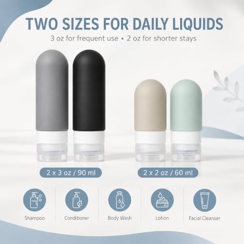 17-Piece Leak Proof Refillable Travel Bottles for Toiletries with Pouch - color: Grey