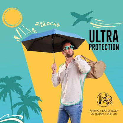 Knirps U.200 Ultra Light Duomatic Automatic Open Rain Umbrella - Compact Windproof Travel Umbrella for Adults - 97cm Diameter Retractable With Carrying Case - color: Leo with Black Heat Shield