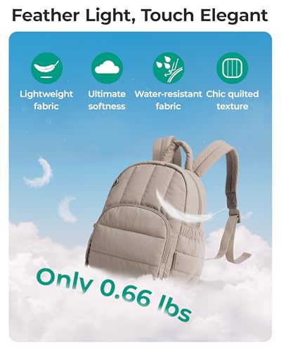 BAGSMART Mini Backpack for Women, Lightweight Puffer Backpack Purse, Quilted Casual Daypack, Water-Resistant Bookbag - color: Baby Pink
