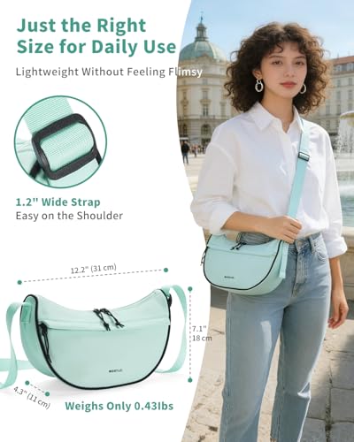 ECOHUB Anti Theft Crossbody Bag for Women & Men, Lightweight Nylon Crescent Shoulder Bag with RFID Pocket, Adjustable Strap - color: Mint Green