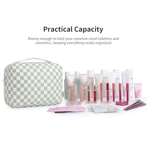 Narwey Hanging Travel Toiletry Bag for Women, Large Makeup Cosmetic Bag - color: A-Mint Green Checkerboard