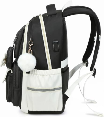 Hey Yoo Back to School Backpack for Girls Backpack with Lunch Box Kids Backpack for School Backpacks for Girls Teens Bookbag (Black) - color: Black