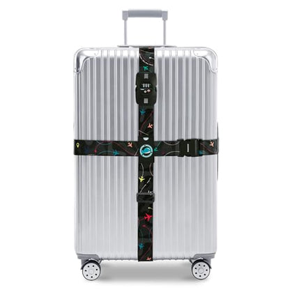 Travelkin Luggage Straps TSA Approved, Suitcase Straps with TSA Lock - color: Air Line Black