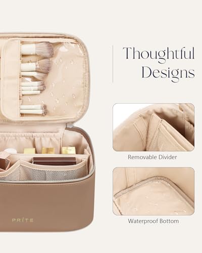 Prite Makeup Bag Travel Cosmetic Case, Women Toiletry Bag Organizer, Brown - color: Brown