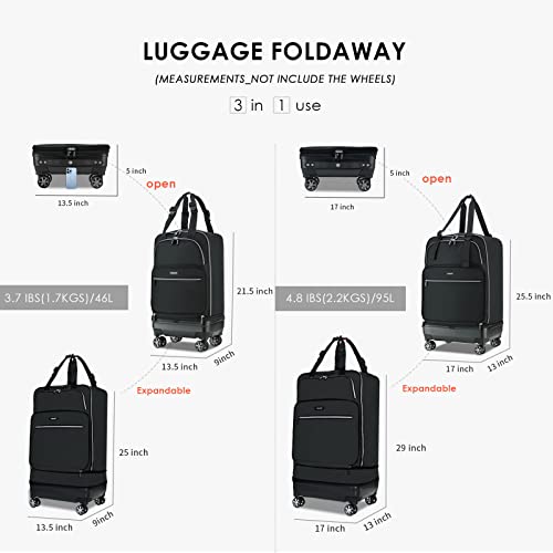 Verage Expandable Foldable Luggage Blue Suitcases Collapsible Rolling Travel Duffel Bag Lightweight Suit Case with Detachable Spinner Wheels - color: Black, size: Carry-On (21-Inch Expands into 24-Inch)
