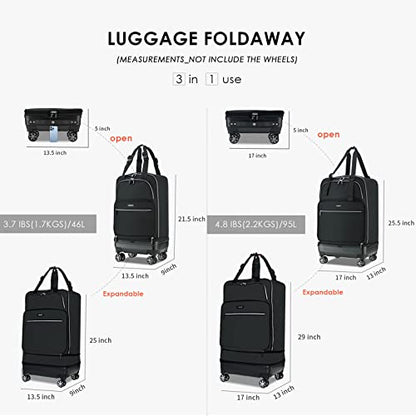 Verage Expandable Foldable Luggage Blue Suitcases Collapsible Rolling Travel Duffel Bag Lightweight Suit Case with Detachable Spinner Wheels - color: Black, size: Carry-On (21-Inch Expands into 24-Inch)