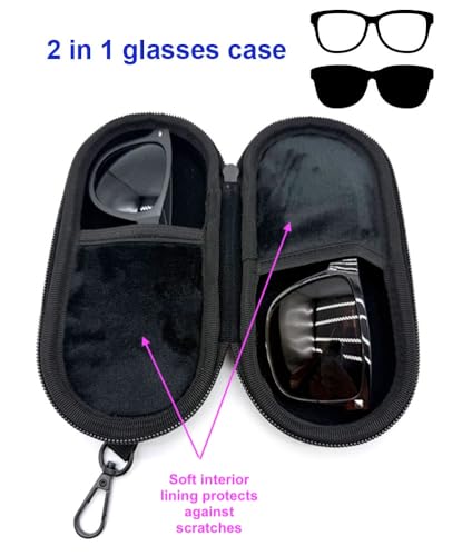 JAVOedge 2-in-1 Hard EVA Shell Zipper Eyeglass Case & Sunglasses with Metal Hook – Shockproof Protector Travel Case