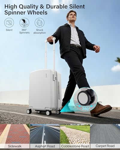 Hanke 20 Inch Expandable Carry On Luggage, Hard Shell with Side Hook - color: Smoke White, size: 20 Inch EXT
