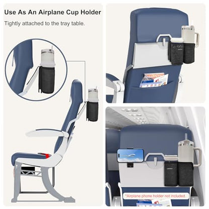 2 in 1 Luggage Cup Holder for Suitcase Airplane Drink Carrier Travel Black - color: black