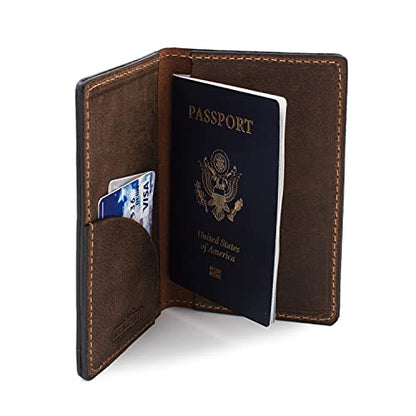 Leather Passport Holder for Men | Made in USA | 3.5" x 5.5" Field Notes Cover | Bootlegger Brown - color: Bootlegger Brown