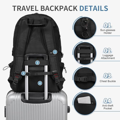 Travel Backpack with Shoe Compartment 45L TSA Carry on Fits 18.4" - color: Expandable Black