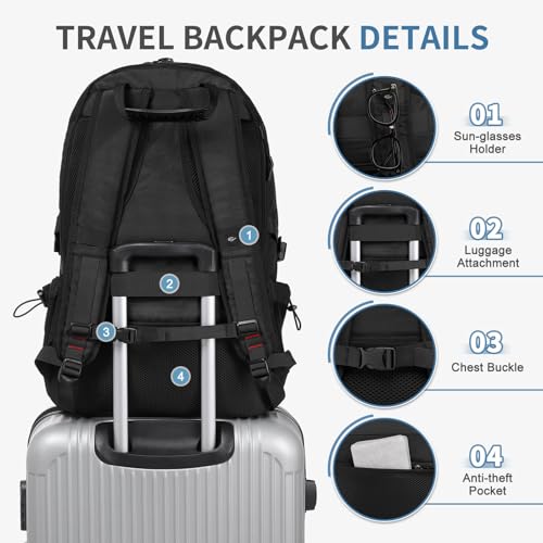 Travel Backpack with Shoe Compartment 45L TSA Carry on Fits 18.4" - color: Expandable Black
